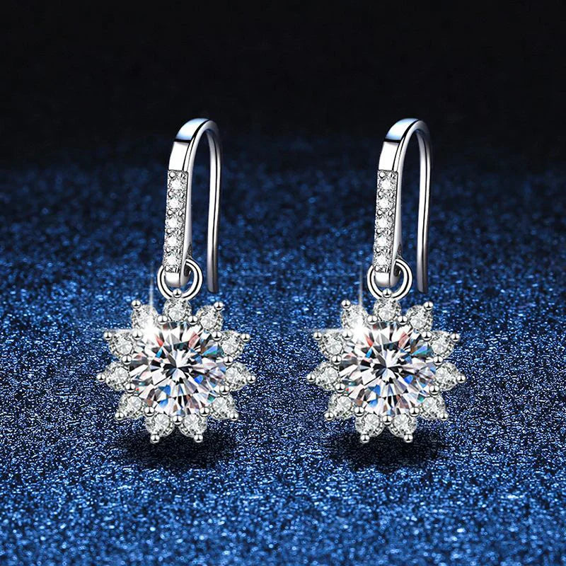 1ct Moissanite Earring 925 Sterling Silver with White Gold Plated Hoops Drop Flower Earring for Women Wedding Jewelry
