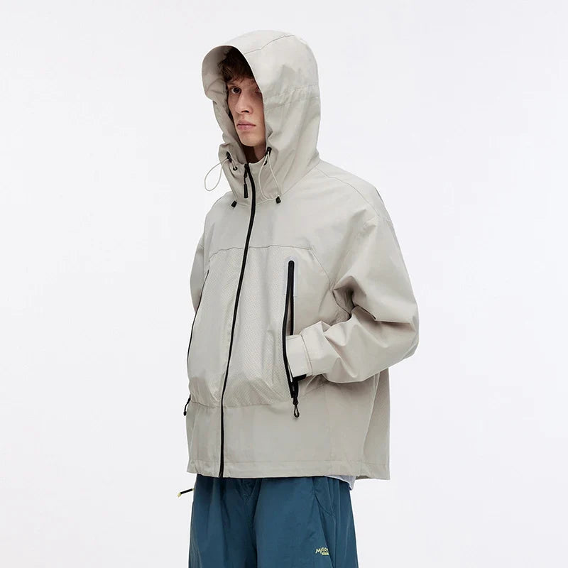 Jacket Men Outdoor Sport Loose Hooded Patchwork Mesh 2025 Autumn Textured Top Menswear Clothing Jackets