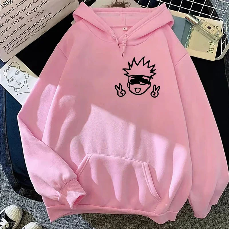 2024 ربيع خريف للجنسين Jujutsu Kaisen هوديس أنمي كنزات تصاميم رسوم متحركة كبيرة Kawaii Gojo Satoru رسومات ملابس الشارع