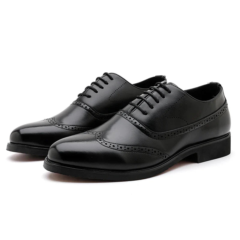 Men's Black Brogue Oxford Shoes Formal Dress Shoes for Business Wedding Red Sole Comfortable Lace-up Footwear