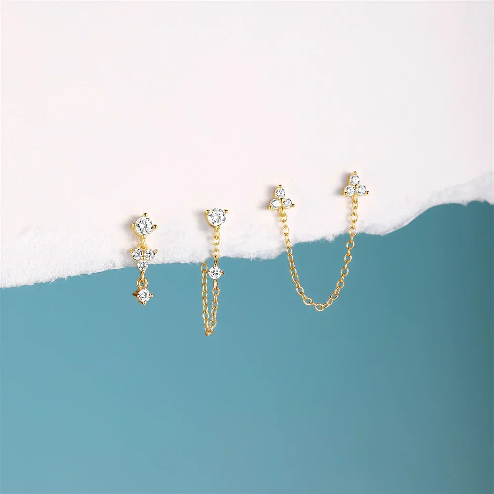 925 Sterling Silver WaterDrop/Flower/Pearl Earring Set For Women 18k Gold Plated 3 piece Earring Party Jewelry Gifts