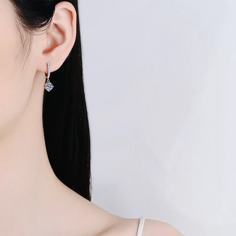 White Gold Plated 1ct Zircon/moisssanite Drop Earrings for Women 4 Claws Wedding Sparkling Sterling Silver 925 Earring
