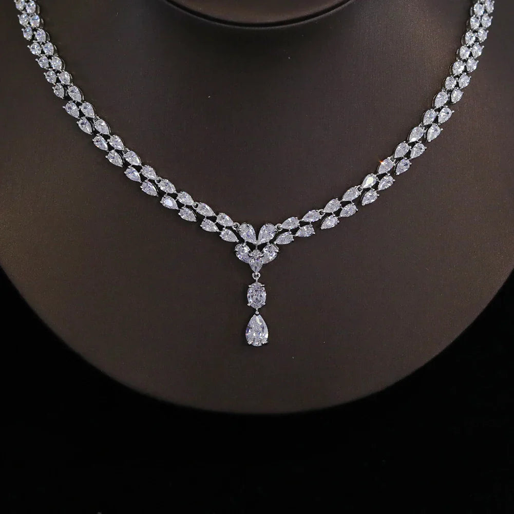 New Design Luxury Cubic Zirconia Water Drop Necklace Earrings Set for Women High Quality Wedding Party Dress Jewelry