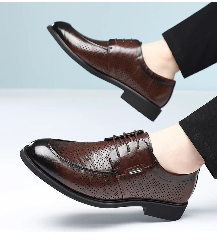 Men's Summer Breathable Leather Shoes Comfortable Soft Bottom Hollow Design Business Formal Derby Shoes British Style-SJ551-1