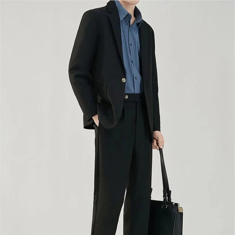 2 Piece Outfit Set Male Solid Color Youth Trends Costumes Ceremony Pants Full Men's Suits and Blazers Clothes Classic Elegant