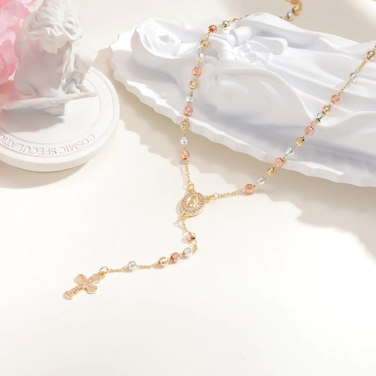 Virgin Mary/st Benedict Rosary Beads Necklace for Women, Our Lady Of Guadalupe Jesus Cross Y Necklace Christian Jewelry