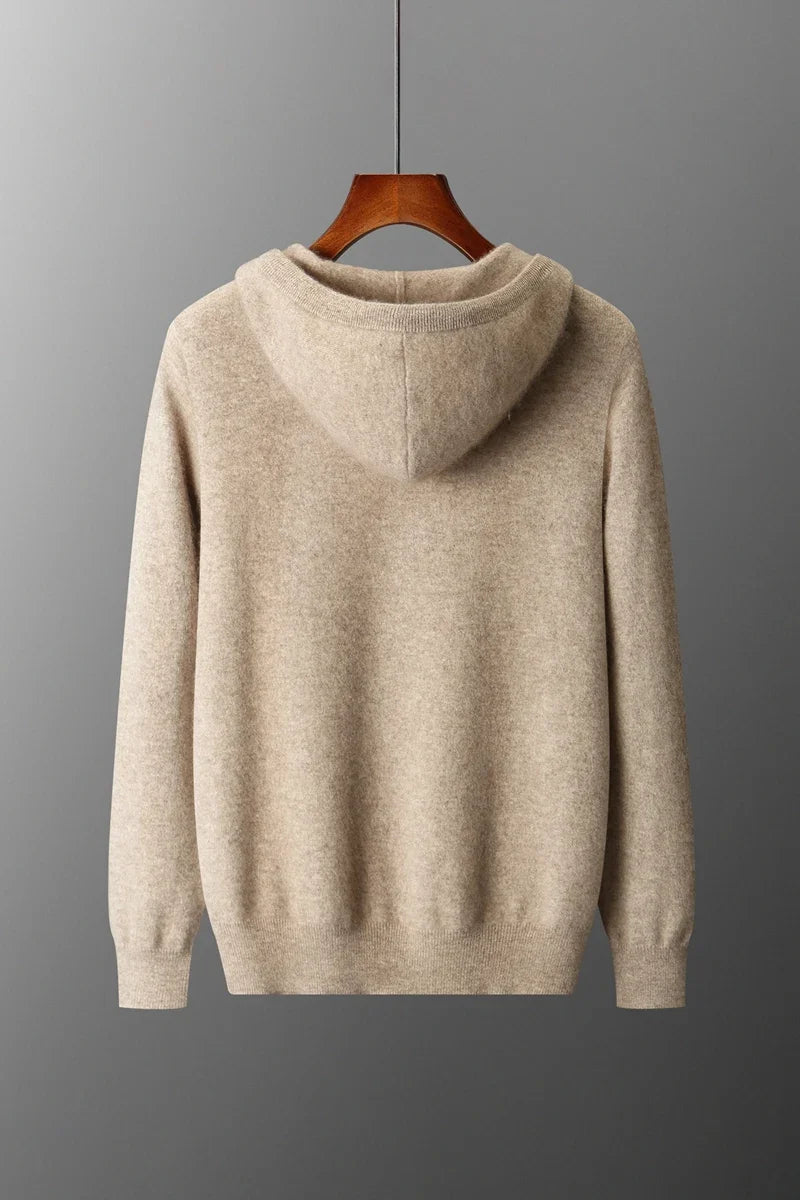 2025 New Men Knitted Plane Hooded Cardigan Cashmere Sweater Zipper Design Pocket Decoration High quality Thick Warmth Hoodie