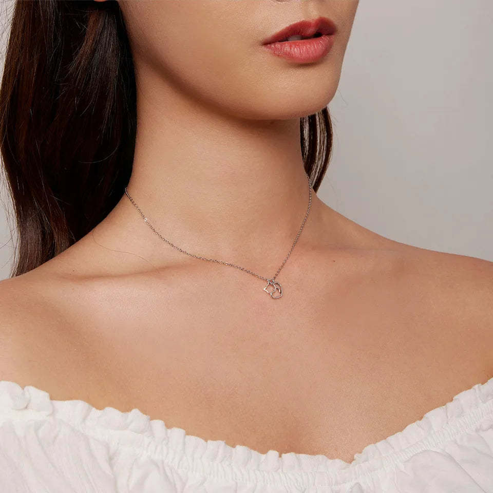 100% 925 Sterling Silver Minimalist Lovely Cat Pendant Necklace Cute Animal Neck Chain for Women Birthday Gift SCN188