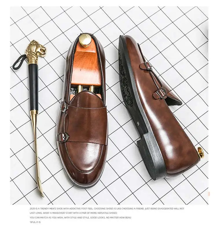 Man Leather Shoes Formal Monk Man Business Office Male Casual Dress Derby Shoes Buckle Wedding Party Luxury Botas Para Hombre