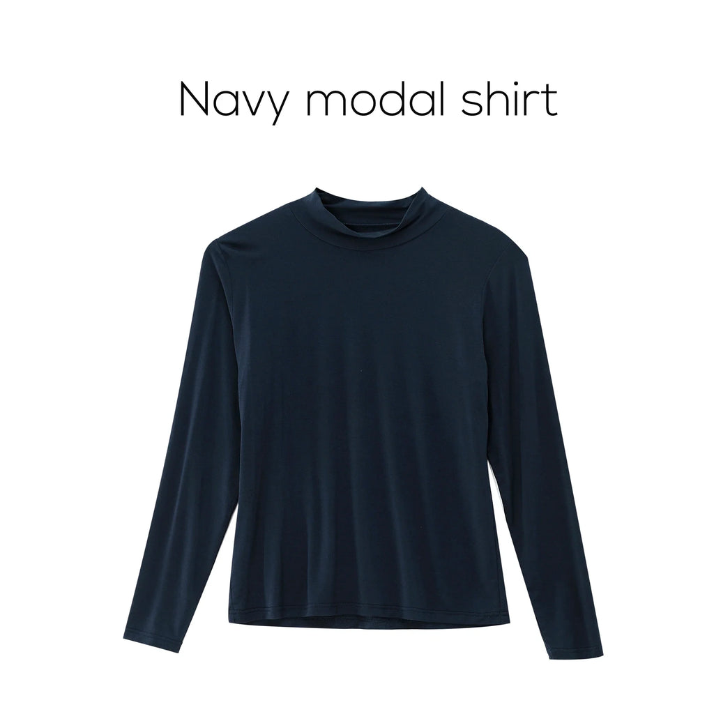 Women 2026 Autumn and Winter New Printing Satin Dress Knitting Cardigan Mock Neck Modal Shirt