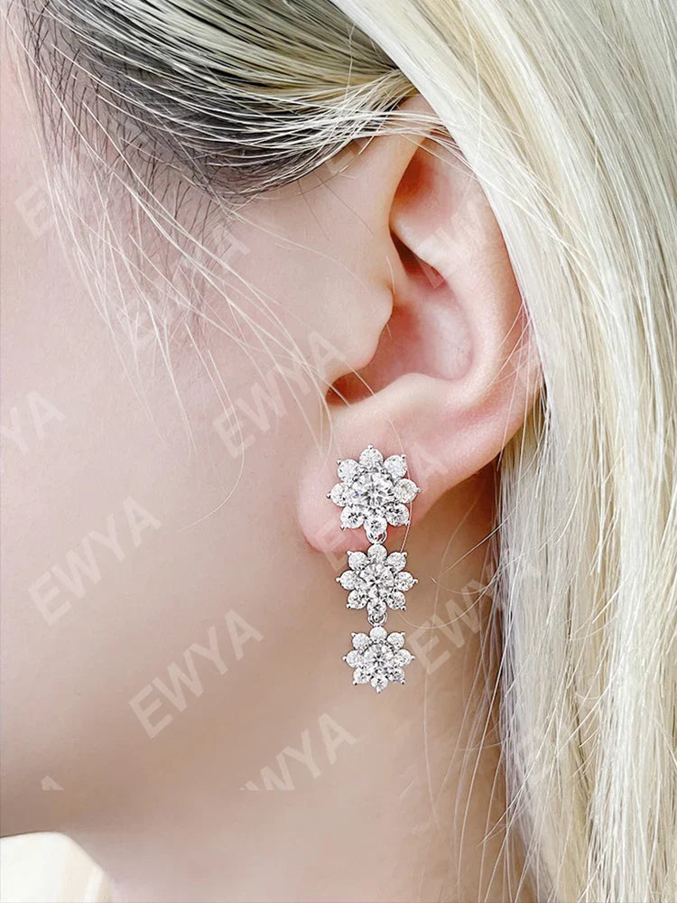 Luxury 35-39cttw D Color Gradient Full Moissanite Sunflower Tennis Necklace for Women S925 Silver All Diamond Neck Chain