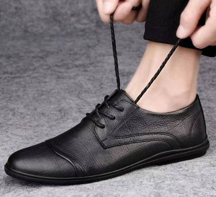 Pointed Toe Black Soft Men's Leather Shoes Comfortable Low Price Summer Male Casual Shoe Retro Elegant Designer Social Footwear