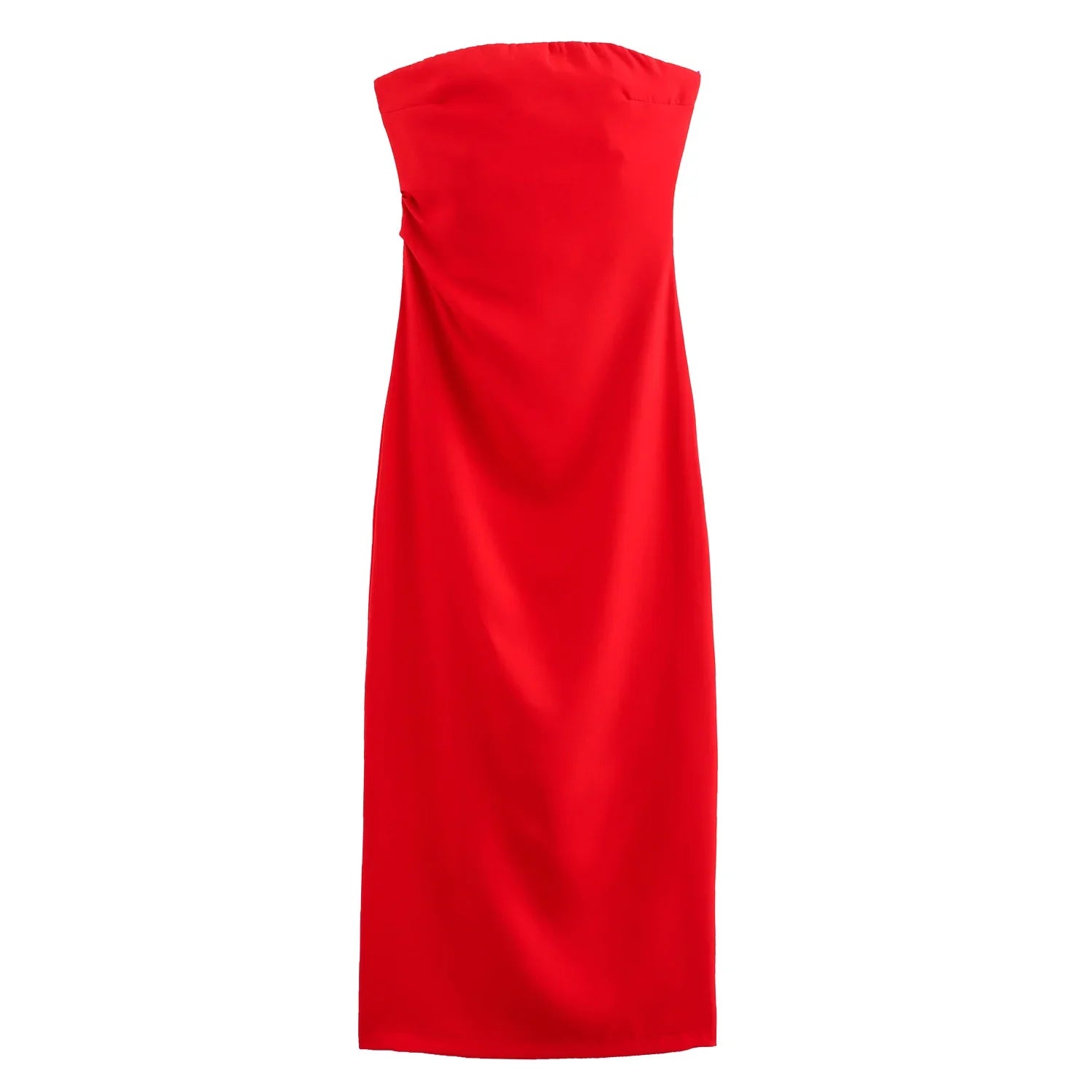 Women Fashion Summer New Sexy Split Back Zip Pleated Sleeveless Strapless Dress Chic Female French Elegant Evening