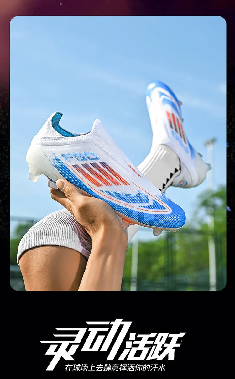 NEW Without-lace F50+ Mens Soccer Shoes Boys Training Non-Slip Turf Soccer Cleats TF/FG Football Sneakers Chuteira Campo 35-45