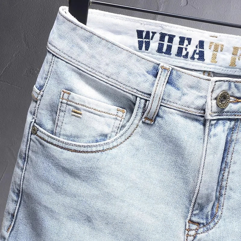 Spring and Autumn New Fashion Trend Solid Color Straight Stretch Denim Pants Men Slim Breathable High Quality Small Foot Pants