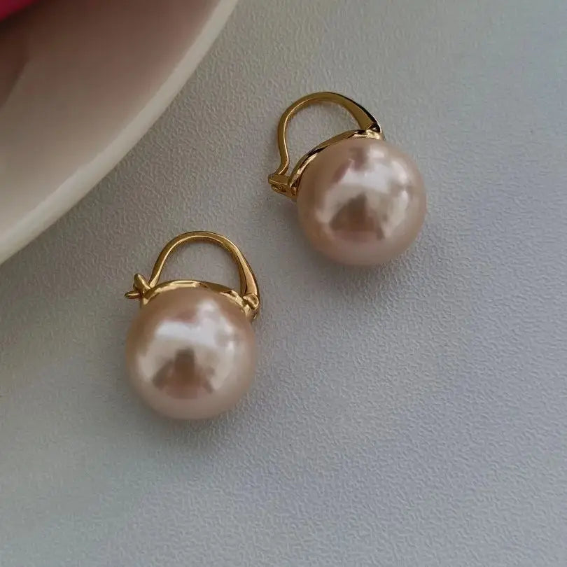925 Sterling Silver Earring Pink Color Pearl Earring For Women Wedding Party Gift Fashion Jewelry 12-14mm Shell Pearl