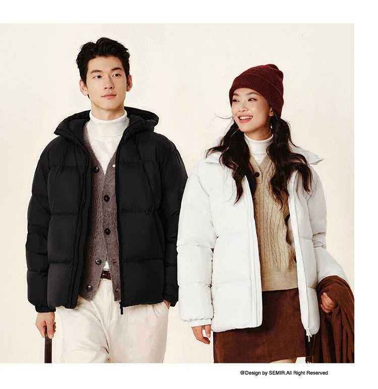 Down Jacket Men 2024 Winter New Thermal Three-Proof Couple Hooded Outerwear Solid Color Versatile Down Jacket