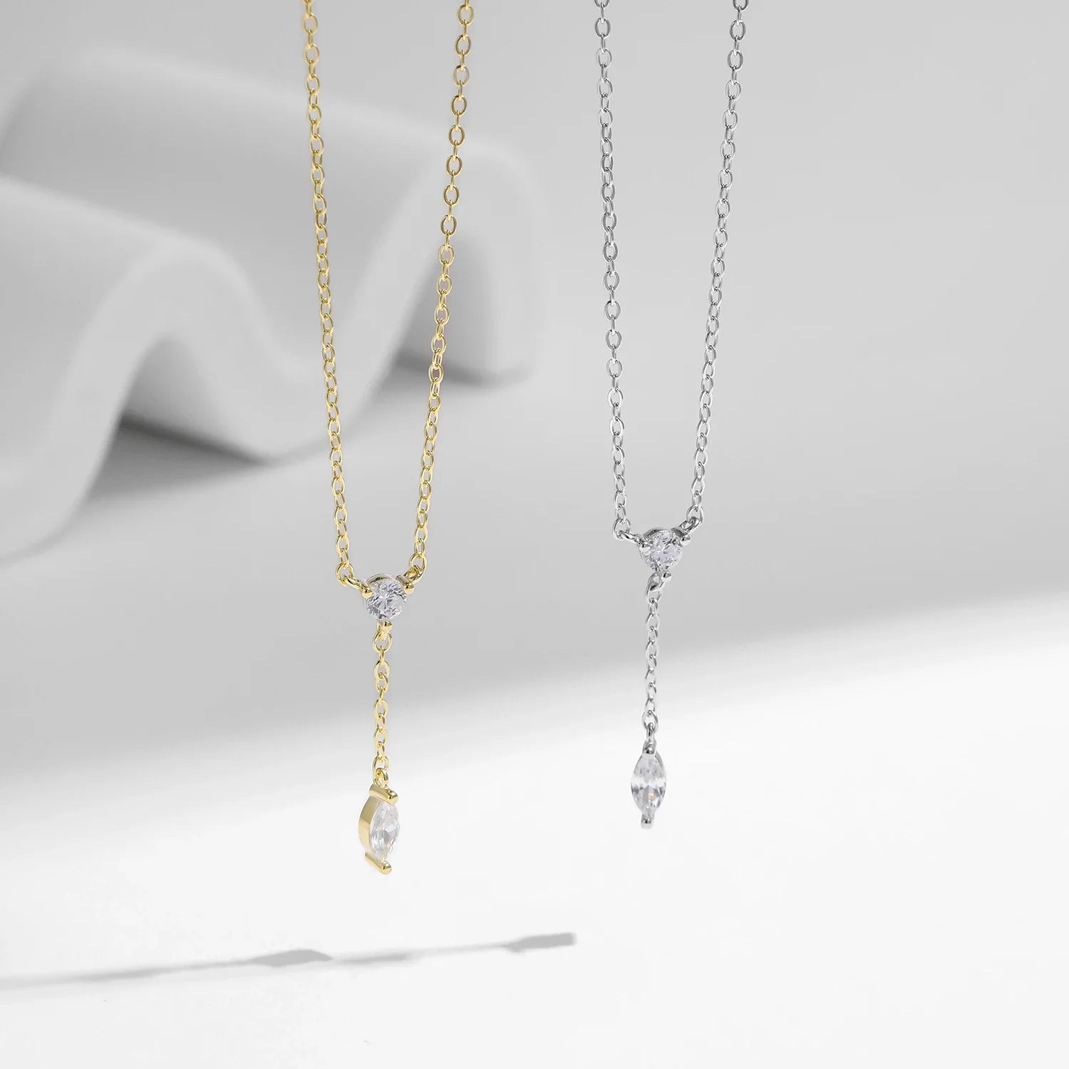 925 Sterling Silver Dainty Y Shape Round & Rhombic Fashion Pendant Necklace For Women Chain Necklace Trendy Jewelry Gift