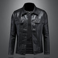 2024 Autumn and Winter New Men's Fashion Handsome with Solid Color Boutique Lapel Motorcycle Leather Coat Slim Fashion  M-5XL