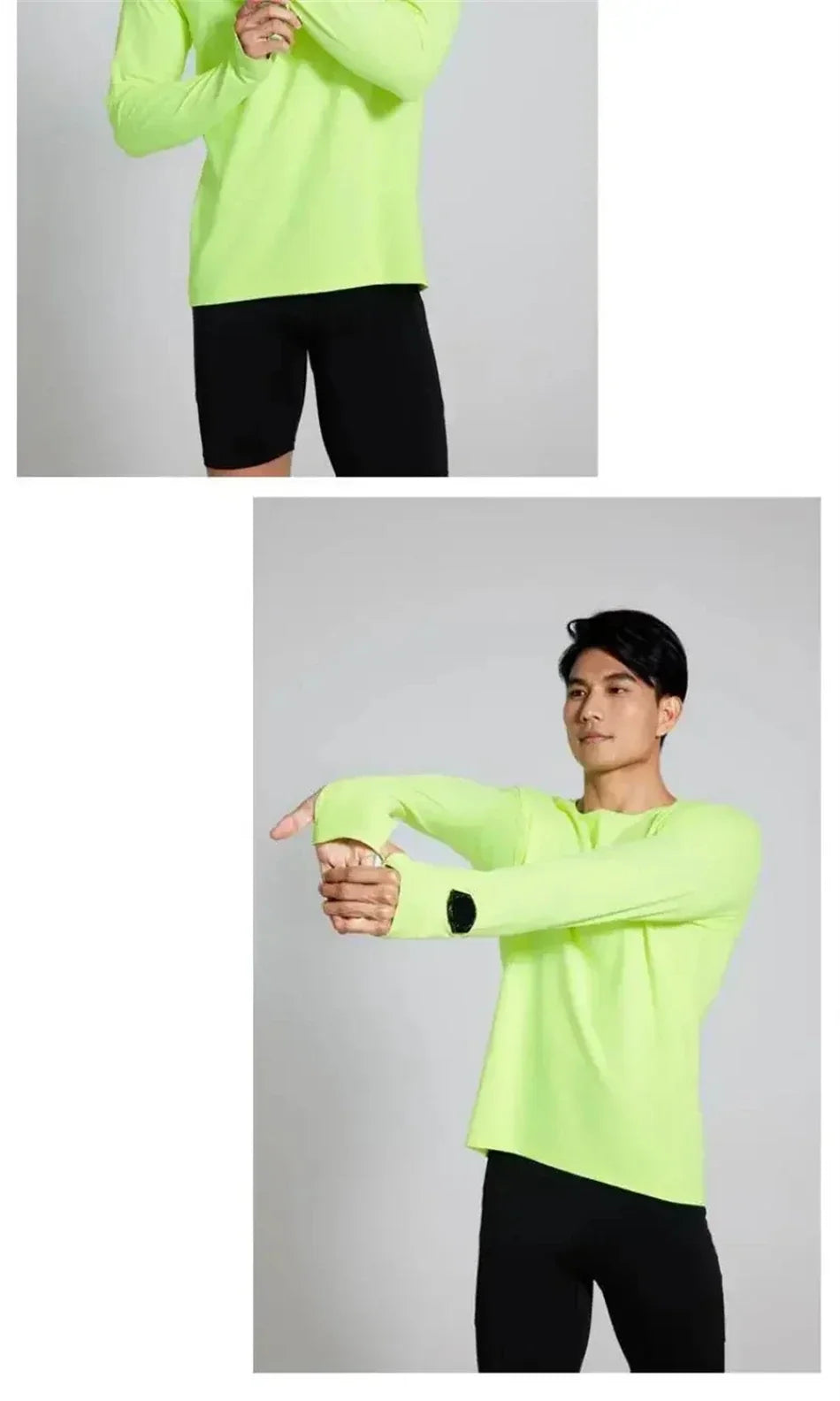 Mens Autumn Running T-Shirt Long Sleeve Anti-UV Workout Tops Shirts Training Shirt with Thumb Hole Anti-Static Cuff Quick Drying