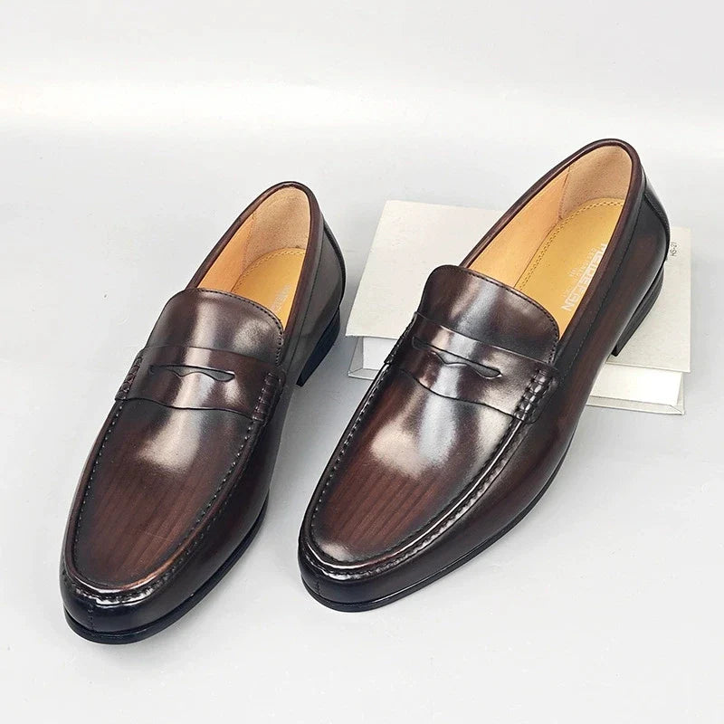 Classic Men Penny Loafers Genuine Leather Slip On Casual Formal Dress Shoes Mens Wedding Party Office Moccasins Shoes