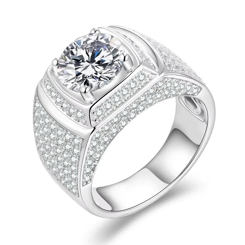 Classic 925 Sterling Silver Rings Men Wedding Silver Diamond Engagement 3.0Ct 9.0mm D Color Moissanite Ring for Men