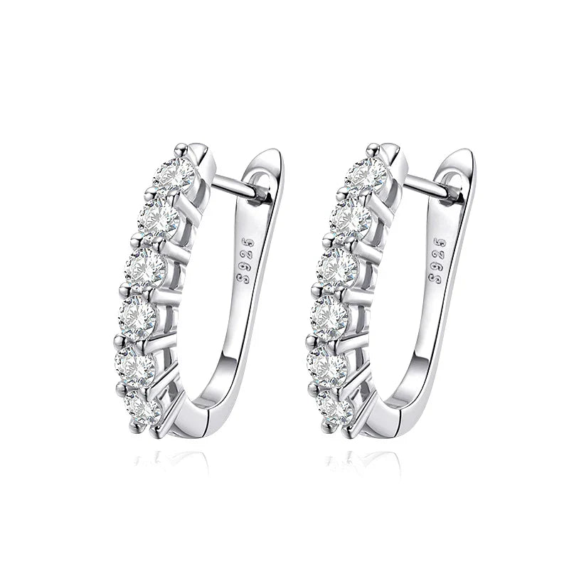 1.2ct Halo Moissanite Hoop Earrings for Women 925 Sterling Silver Straight Row Ear Buckles Wedding Small Ear Studs Gift