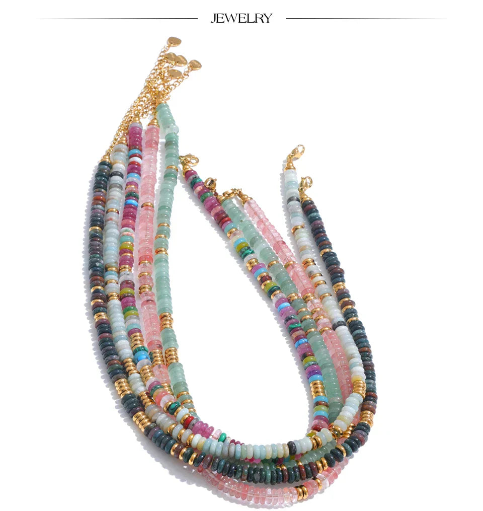Colorful Natural Stone Beads Handmade Chain Y2K Fashion Necklace for Women Stainless Steel Waterproof Collar Jewelry Gift