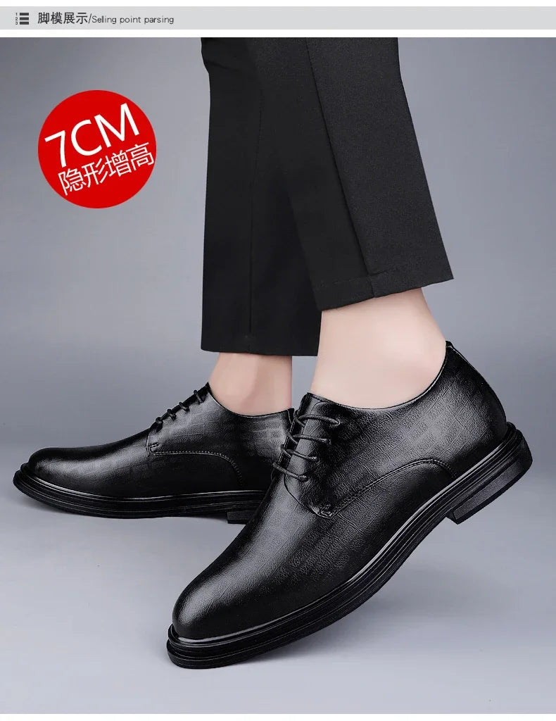 Men Dress Shoes Elevator Shoes Platform Breathable Casual Business Luxury Genuine Leather Soft Heightening Shoes 7CM Taller Male