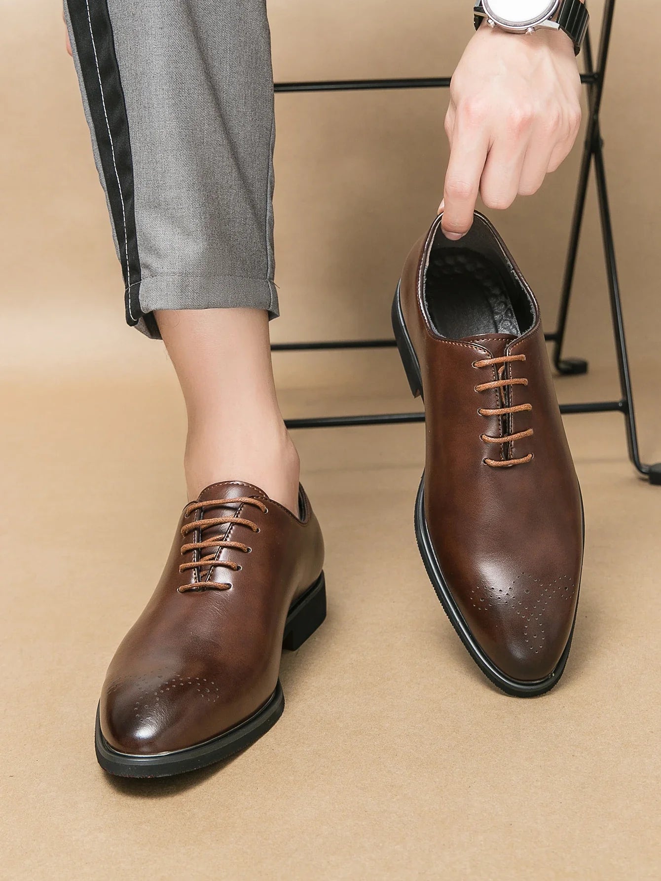 Men's Genuine Leather Dress Shoes Classic Oxford Soft Comfortable Lining Non-Slip Rubber Sole Business Office Formal Occasions