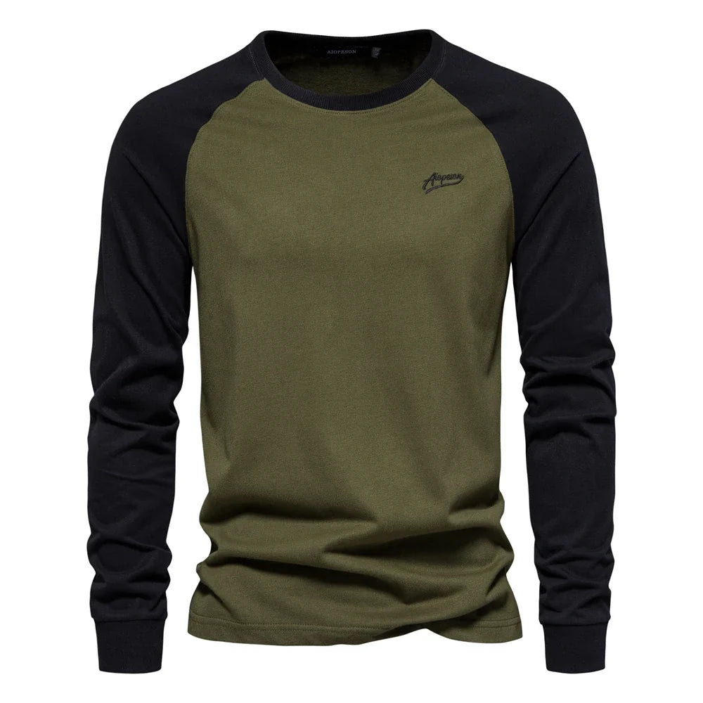 100% Cotton Long Sleeve Men's T-shirt Solid Color Letter Print Casual T shirts for Men New Spring Tops Tee Men Clothing