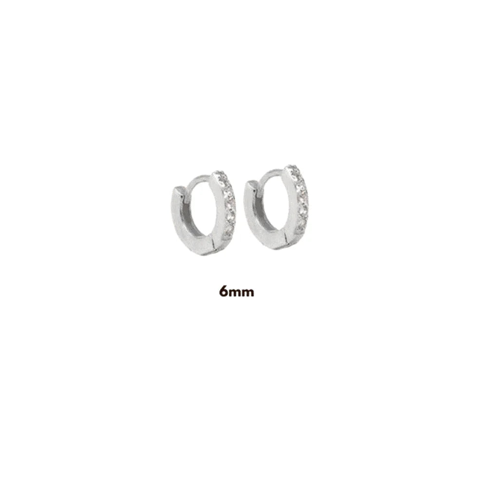 925 Sterling Silver Gold Zircon CZ 5mm 6mm 7mm 8mm To 13mm Huggies Hoops Piercing Pendiente Clips Luxury Fine Jewelry