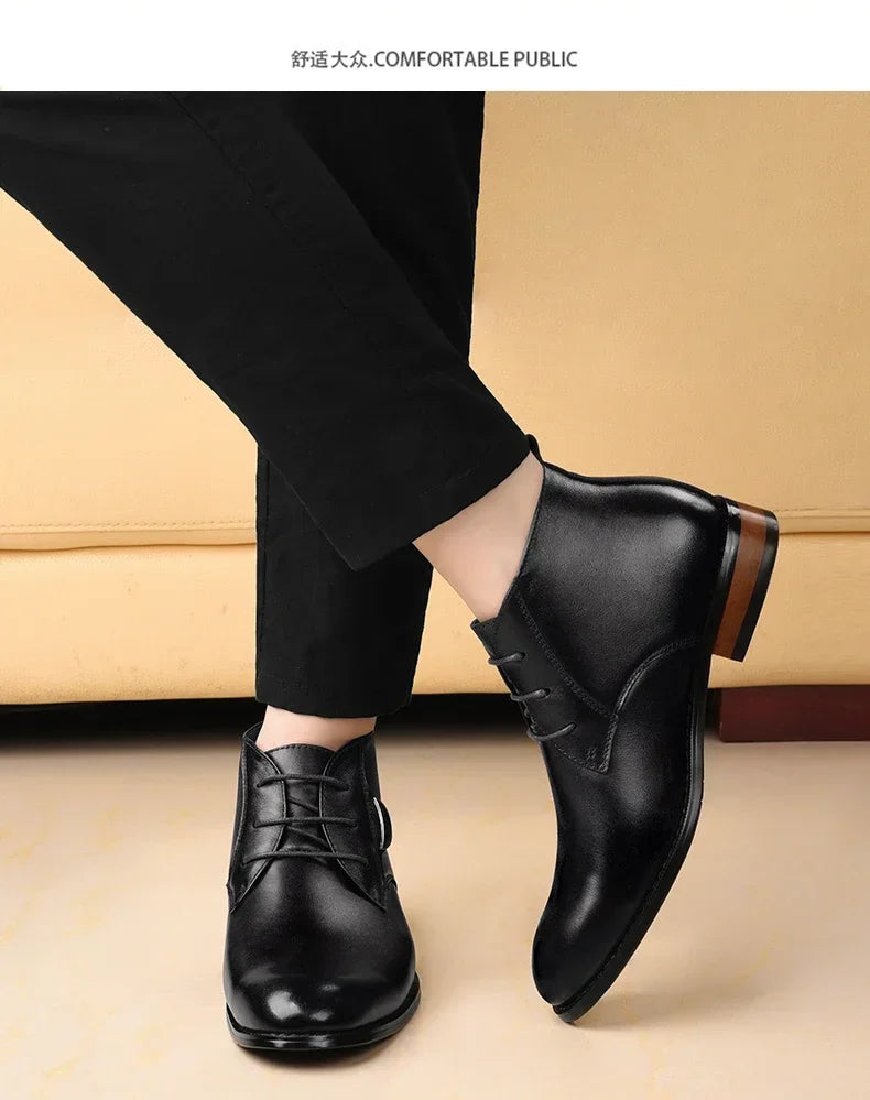 Men Flat/6CM Bussiness Elevator Shoes Genuine Leather Boots Autumn Winter Warm Ankle Boots for Men Botas Hombre Plus Size 37-47