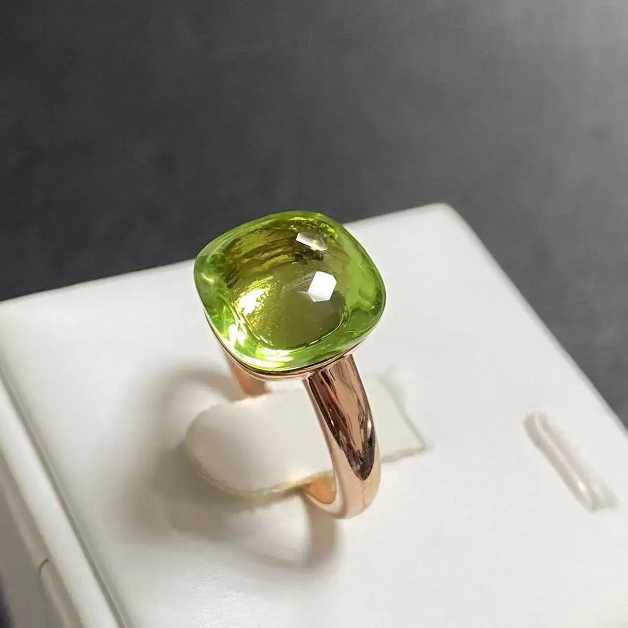 Trendy 12.6mm Flat Rose Gold Ring 35 Candy Colors Green Amethyst Turquoise Crystal Jewelry Gift for Women