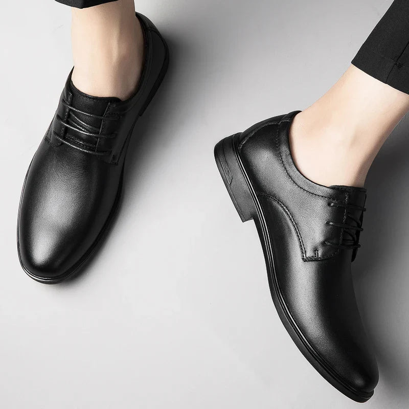 2024 Man Cow Leather Shoes Rubber Sole Casual Men's Shoes Formal Office Business Dress Genuine Leather Oxfords Wedding Shoes