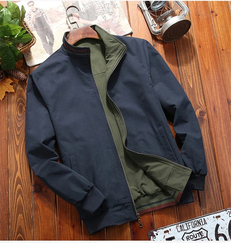 Varsity Jacket Men Windbreaker Double-sided Wear Jackets Men Baseball Jacket Hip Hop Streetwear Coat Solid Color