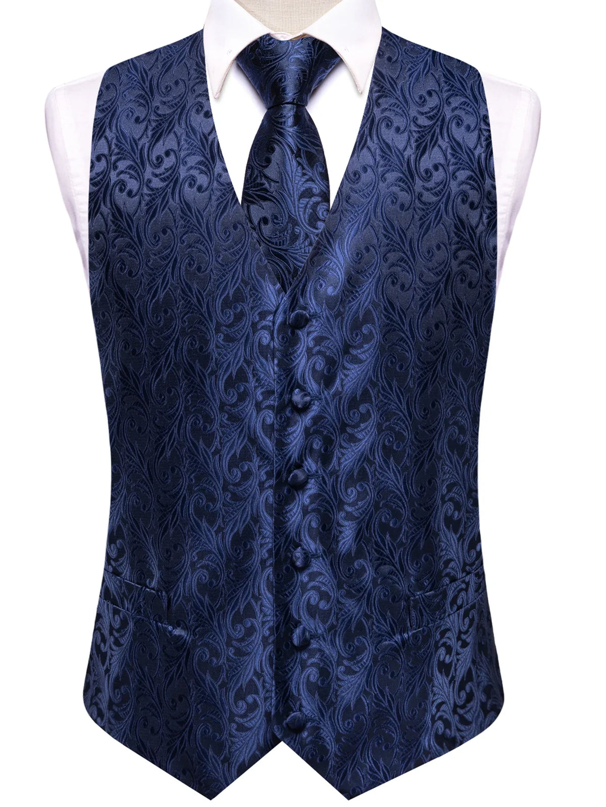 Men's Classic Floral Vest & Tie Hanky Cufflinks Set – Waistcoat for Weddings Events Party Gift