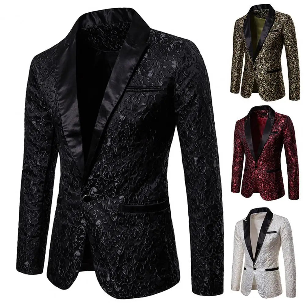 Luxury Men Jacquard Single Button Slim Fit Turndown Collar High Quality Wedding Banquet Men Jacket Coat