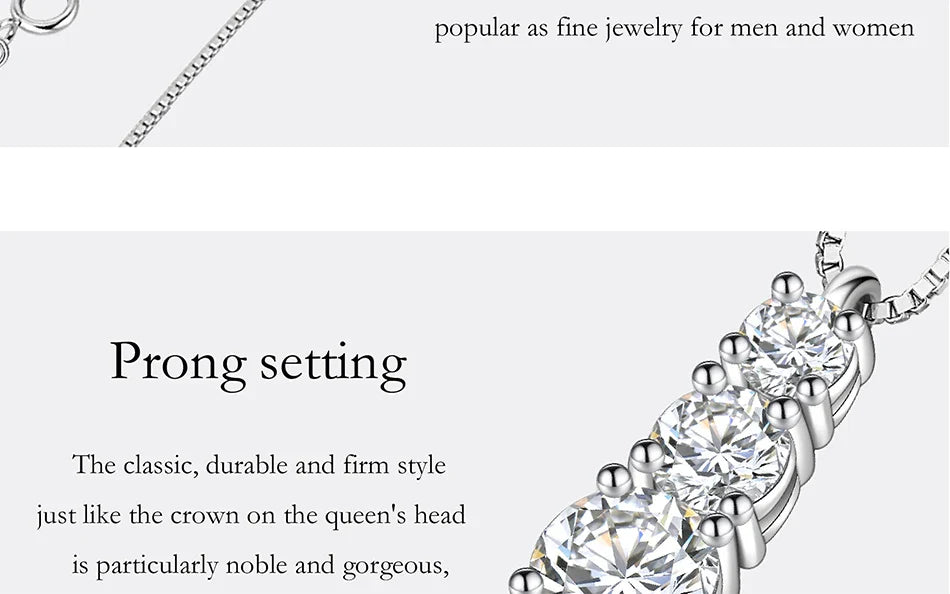 1.8CT Moissanite Necklace for Women S925 Pure Silver 3-Stone Laboratory Cultivated Diamond Pendant Luxury Jewelry Gift