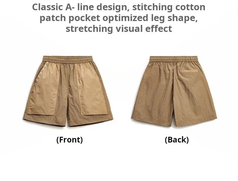 Outdoor Quick-Dry Khaki Cargo Shorts Men's Summer Lightweight Woven Straight Leg Beach Pants Elastic Waist Pocket Shorts