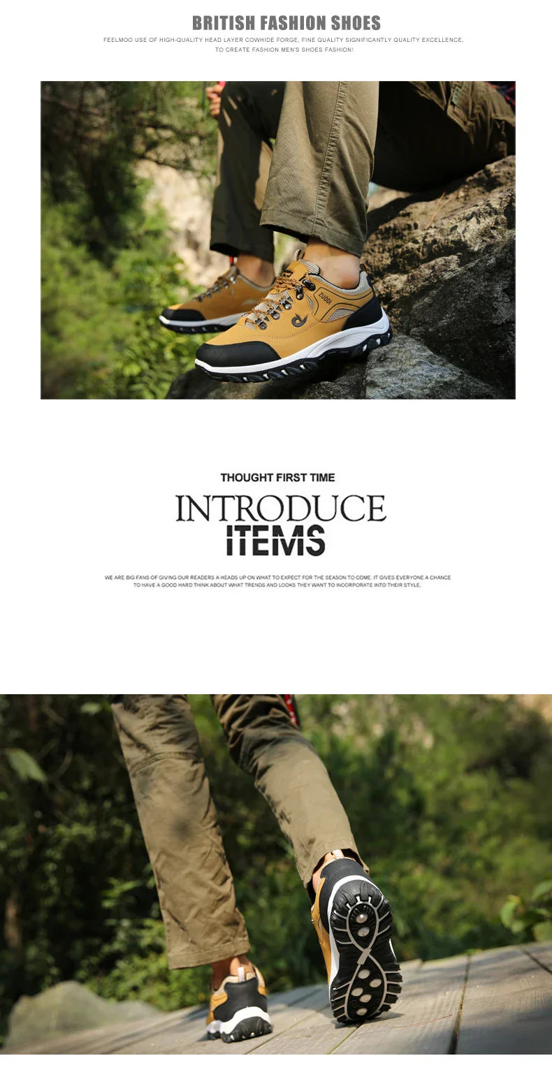 Autumn And Winter Models, Men's Waterproof Hiking Shoes, Outdoor PU Leather Sports Shoes, Wear-Resistant,  Walking, Tactical