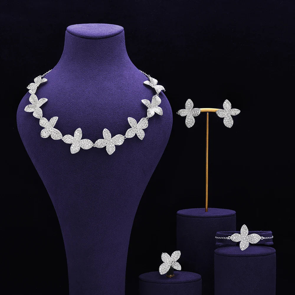 Bridal Zirconia Full Jewelry Set for Ladies Party Luxury Dubai Nigeria CZ Crystal Wedding Necklace Set