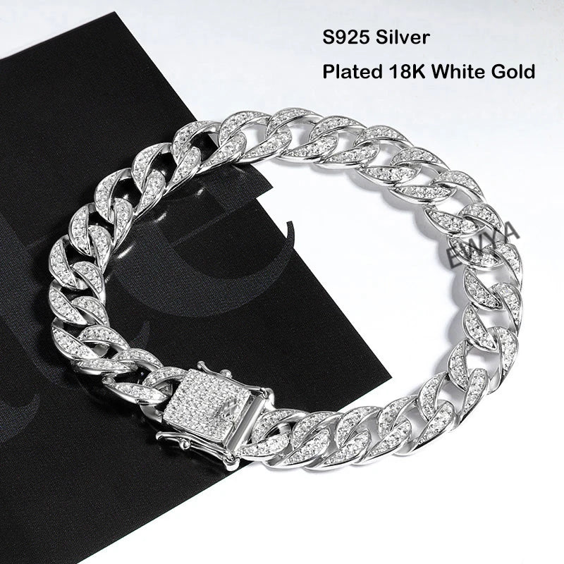 Full 1.2mm D Color Moissanite Cuban Link Bracelet For Men Women Unisex S925 Silver Pass Diamond Test 8mm Wrist Bracelets