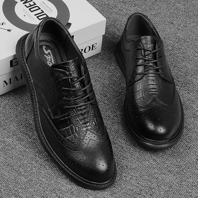 Big Size Mens Formal Genuine Leather Dress Shoes British Stylish Business Dress Men Flats High Quality Brogues Oxford Shoes Men