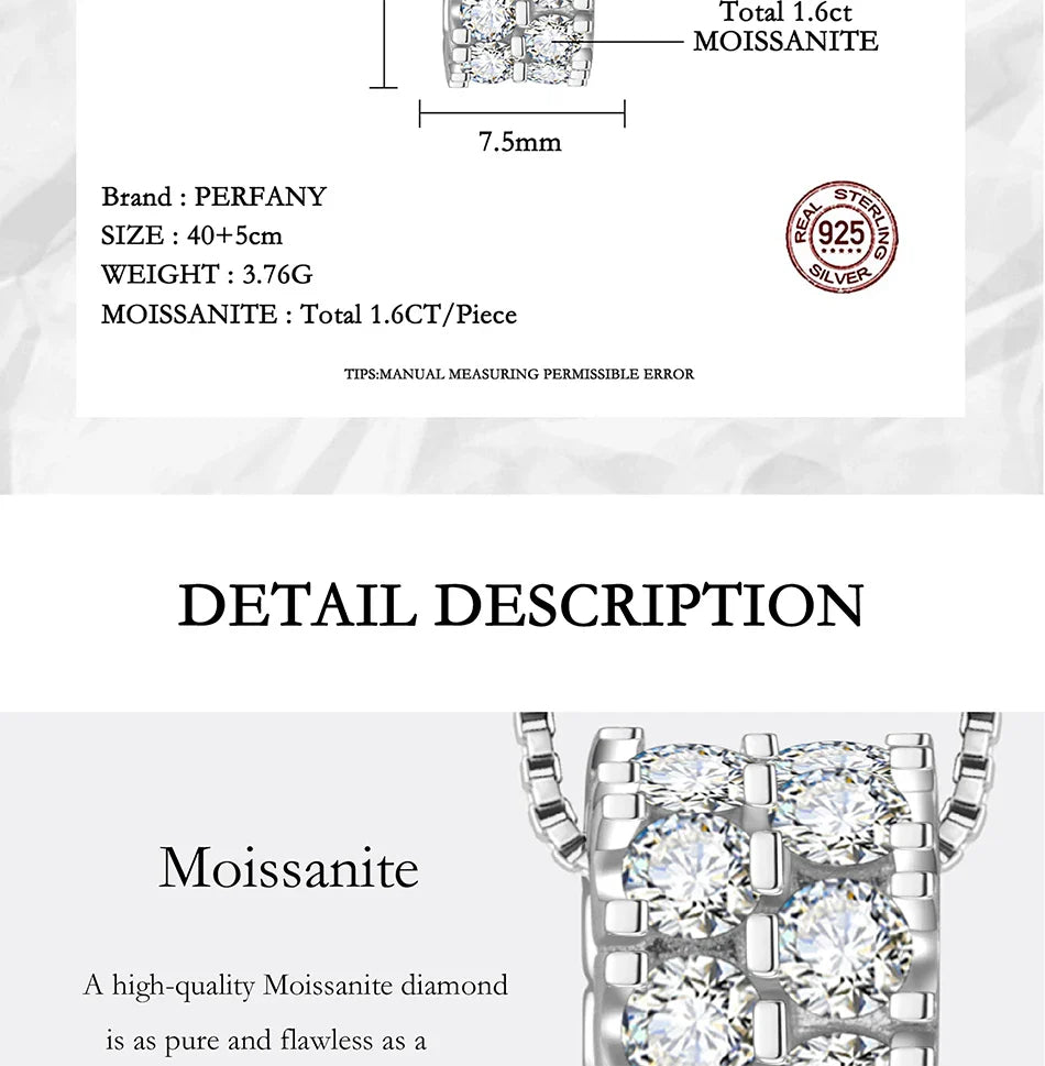 1.6CT Moissanite Necklace for Women S925 Pure Silver Spherical Laboratory Diamond Pendant Luxury Party Jewelry Gift