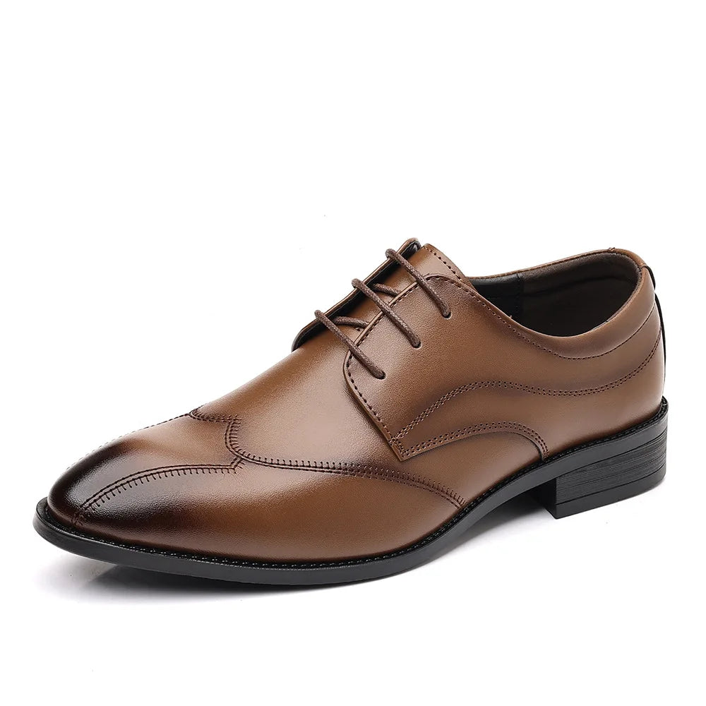 Spring Autumn New Dress Shoes for Man Solid Color Business Fashion Casual Leather Shoes Male Cusp Lace Designer Wedding Shoe Man