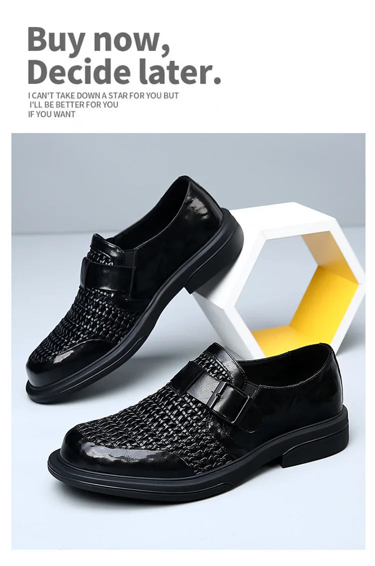 Breathable Hallow Business Leather Shoes for Men Buckle Designer Black Fashion Casual Shoe Male Summer British Elegant Shoes Man