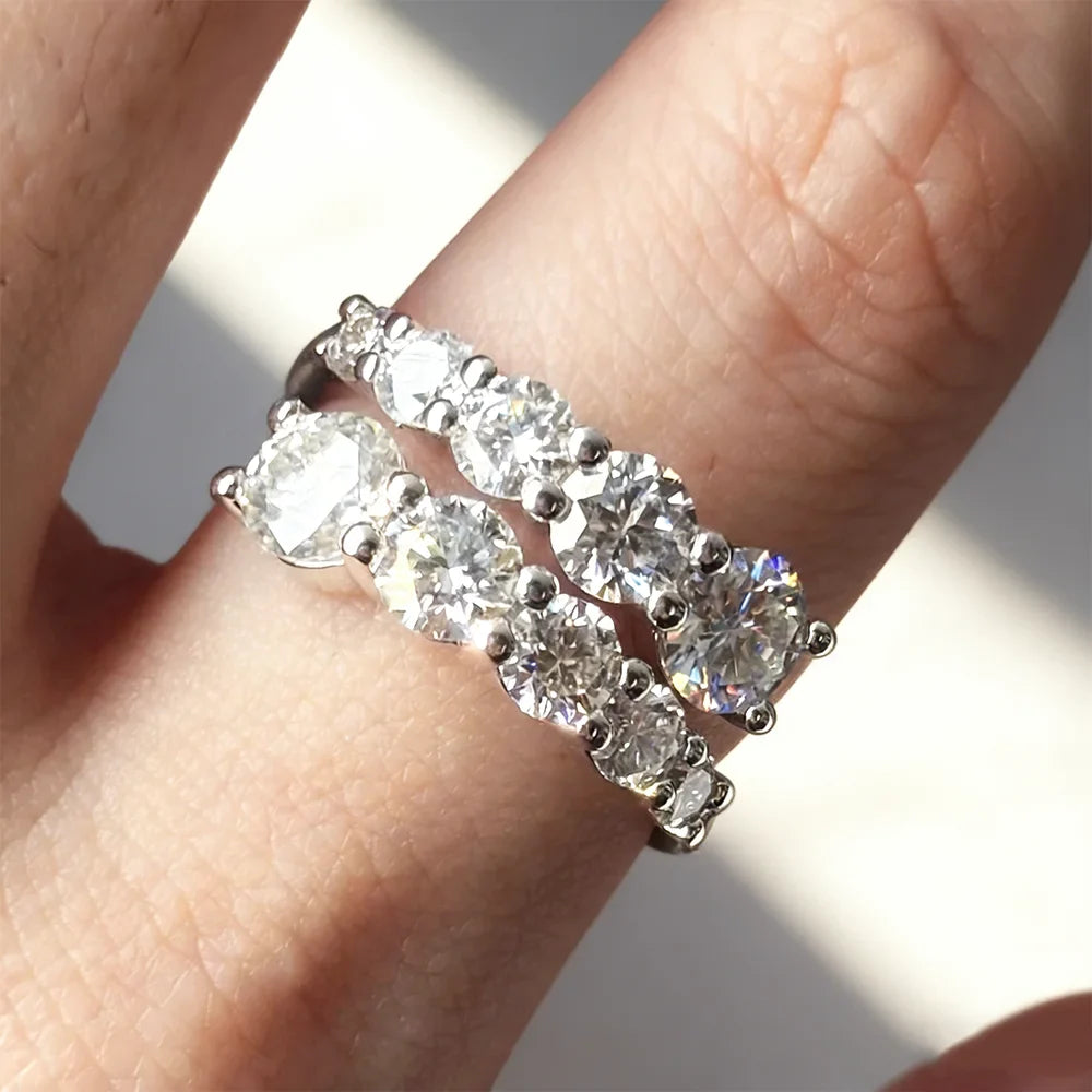 Full Moissanite Ring For Women S925 Silver D VVS 10 Gems Lab Diamond Adjustable Open Wedding Ring Band Fine Jewelry Gifts