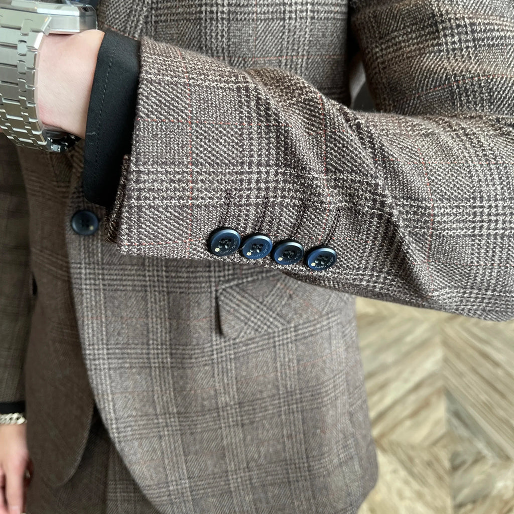 British Modified Plaid Three-Piece Suit for Men - Stylish Business Casual Suit Vest And Trousers Set