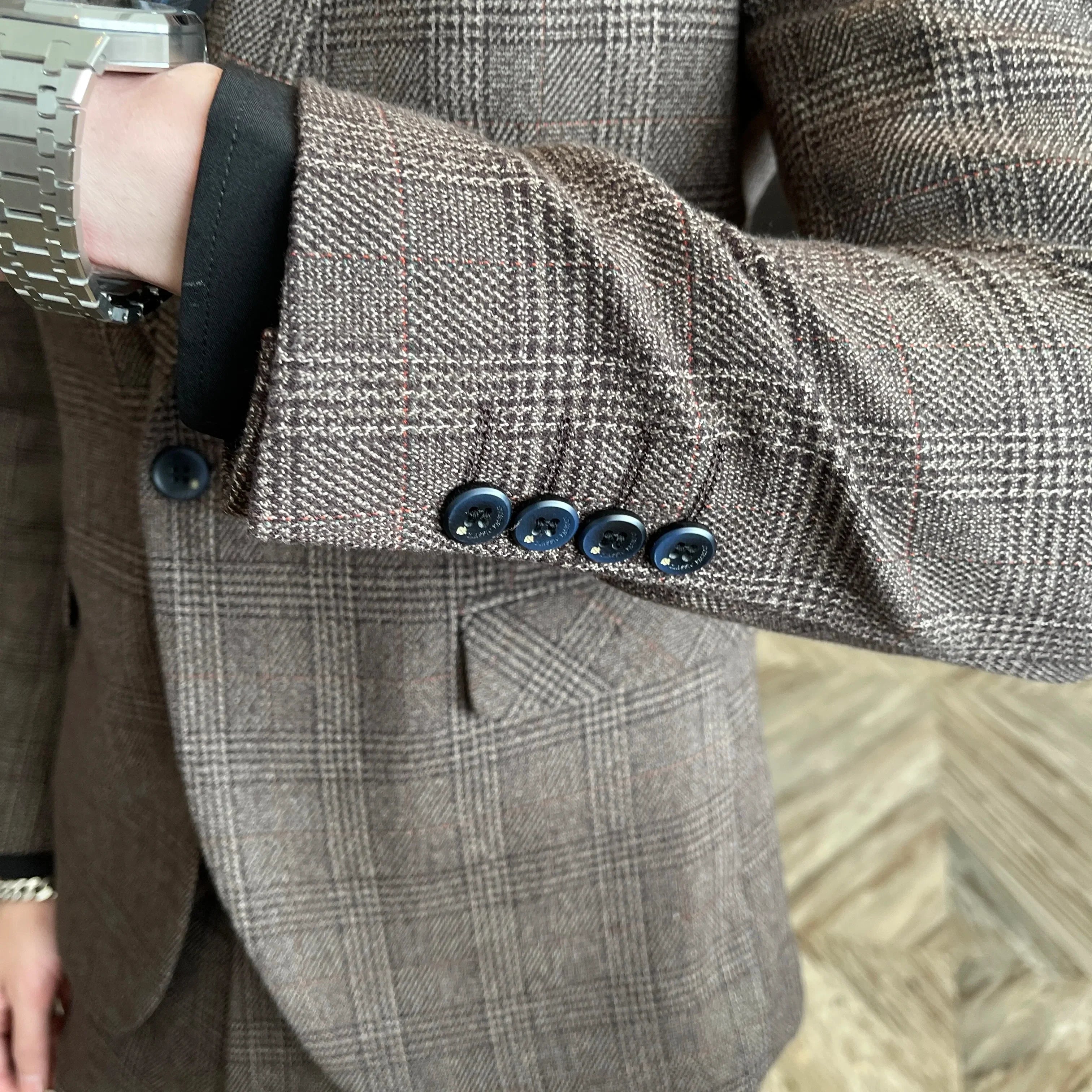 British Modified Plaid Three-Piece Suit for Men - Stylish Business Casual Suit Vest And Trousers Set